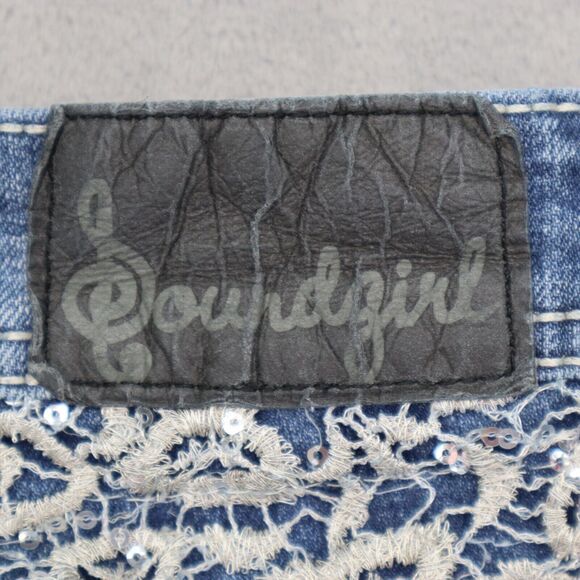 Soundgirl Pants Womens 3 Blue Straight Flat Front Button Zip Pockets Denim Jeans - Picture 2 of 16